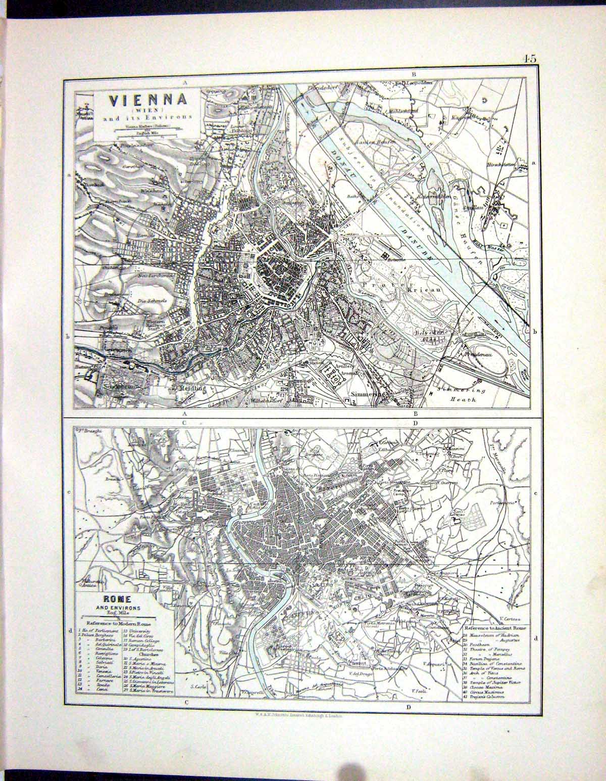 Old Johnston Map 1906 Plan Vienna Rome Italy St. Petersburg Athens Bo 20th