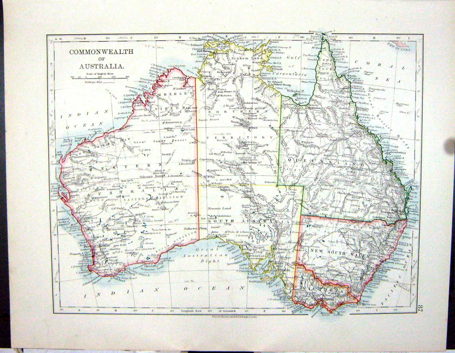 Old Johnston Map 1906 Commonwealth Australia New South Wales Victoria 20th