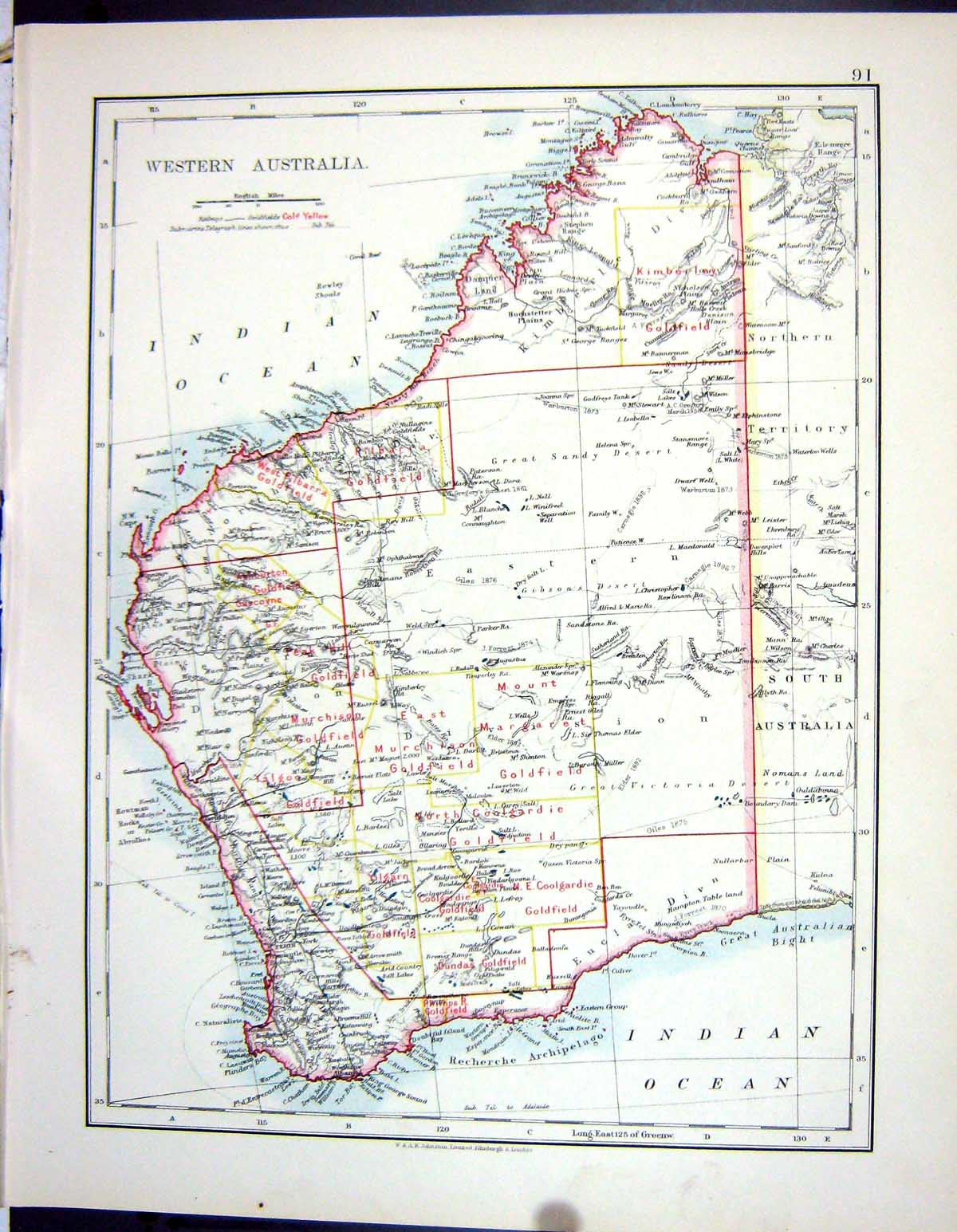 Antique Old Print Johnston Map 1906 Western Australia New Zealand Cook Strait