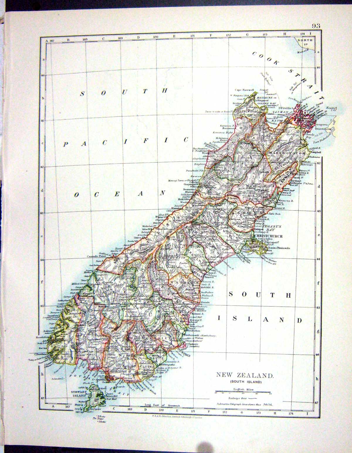 Old Johnston Map 1906 New Zealand Stewart Island New Guinea Coral Sea 20th
