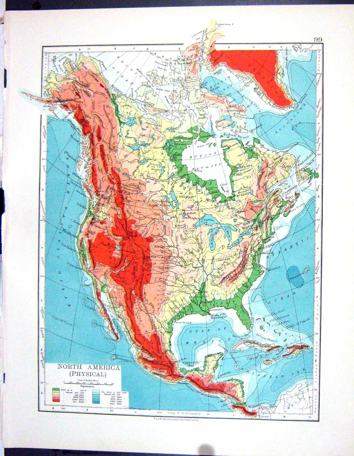 Old Johnston Map 1906 Physical North America Dominion Canada Hudson B 20th