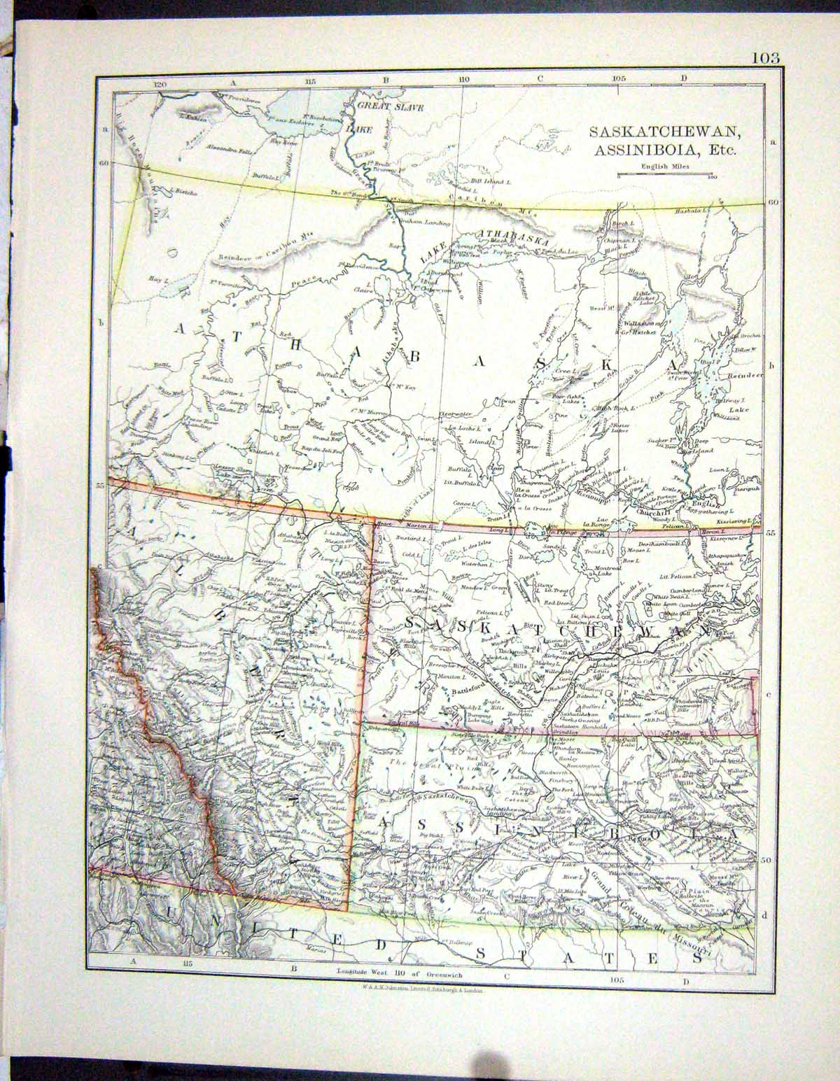 Old Johnston Map 1906 Saskatchewan Assiniboia British Columbia Queen 20th