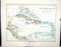 Old Johnston Map 1906 West India Islands Honduras Jamaica Cuba Haiti 20th