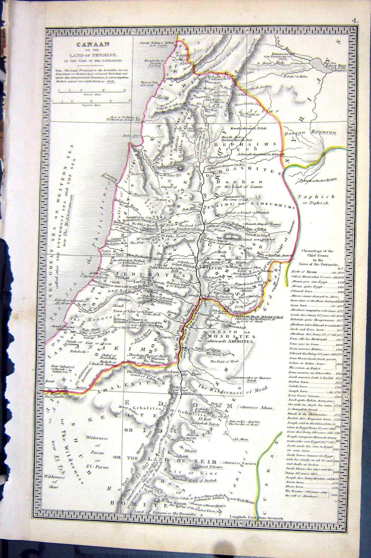 Old Bible Map C1835 Canaan Land Promise Sea Philistines Syria Mediter 19th