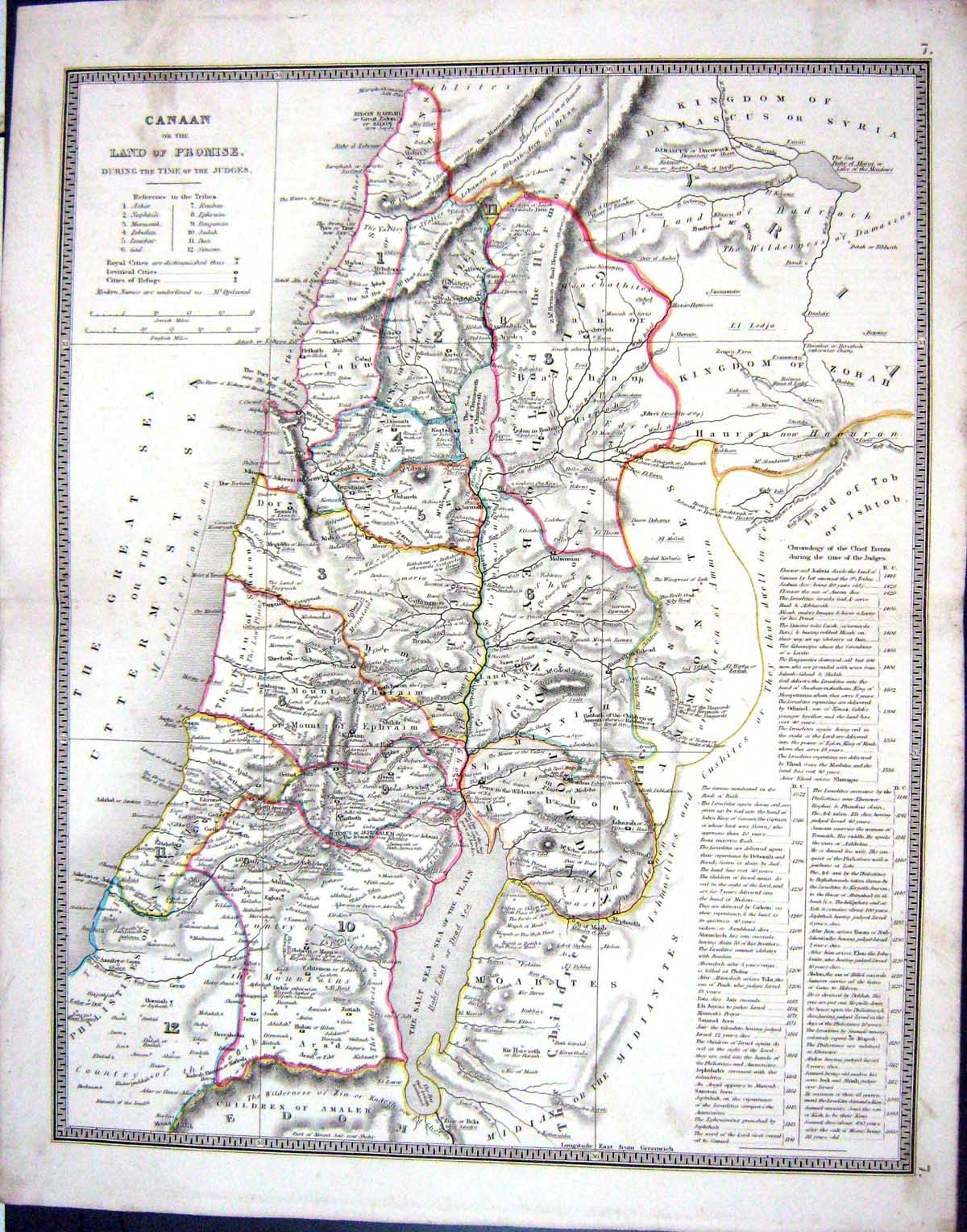Antique Old Print Bible Map C1835 Canaan Land Promise Salt Sea Mount Ephraim 0