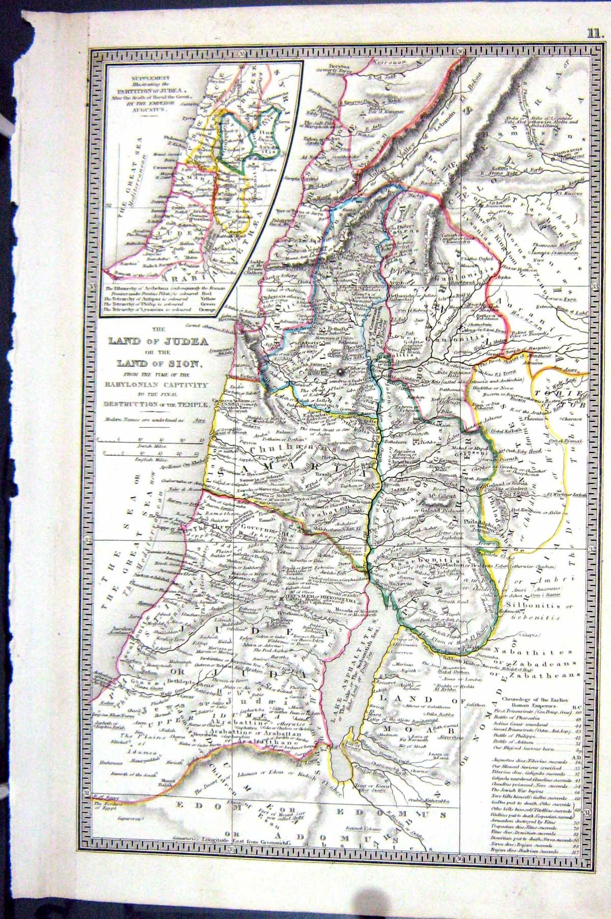 Old Antique Print Bible Map C1835 Land Judea Sion Great Sea Moab Samaria 19th