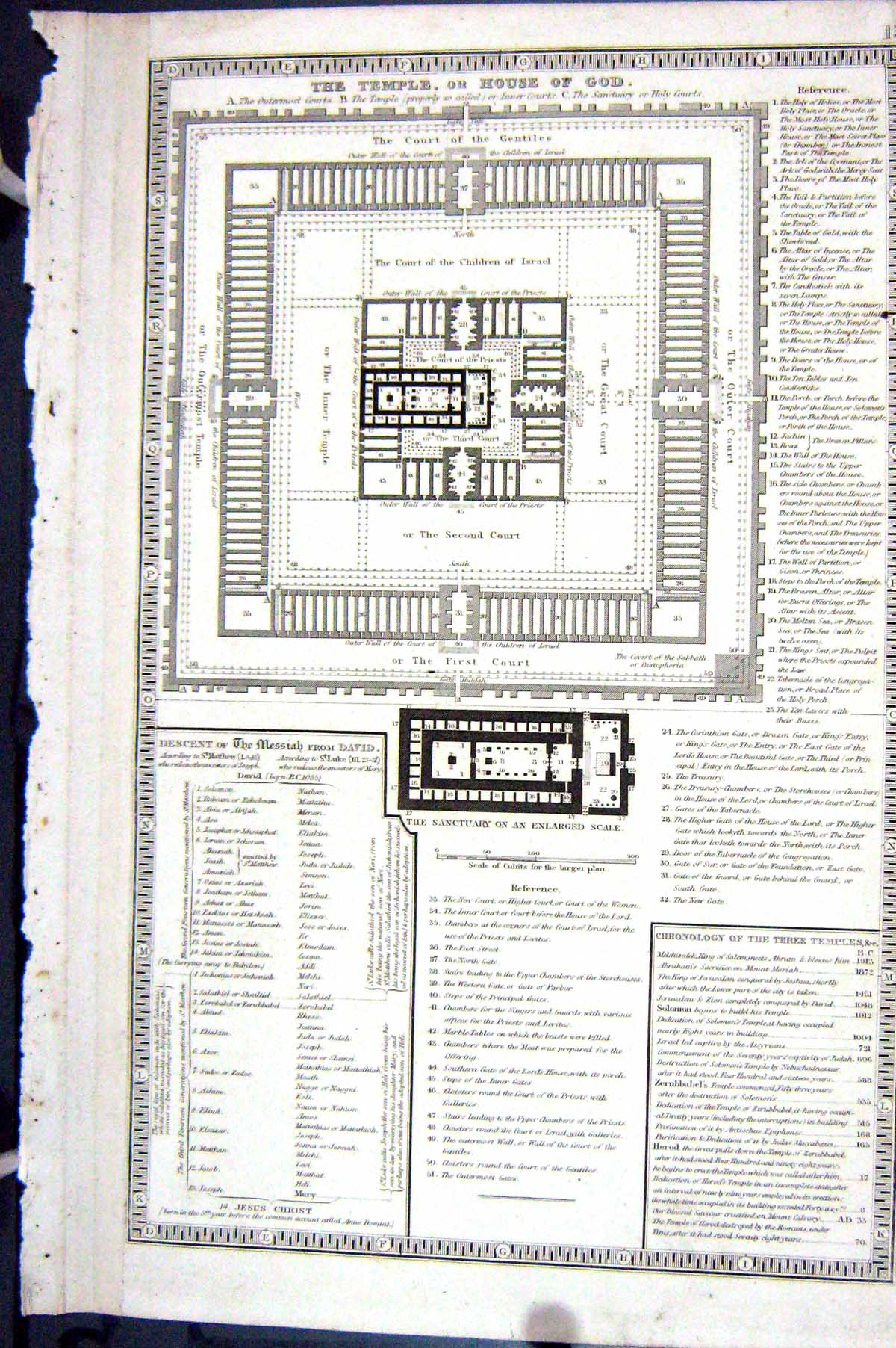 Old Print Bible Plan C1835 Temple House God Court Gentiles Church Israel 19th