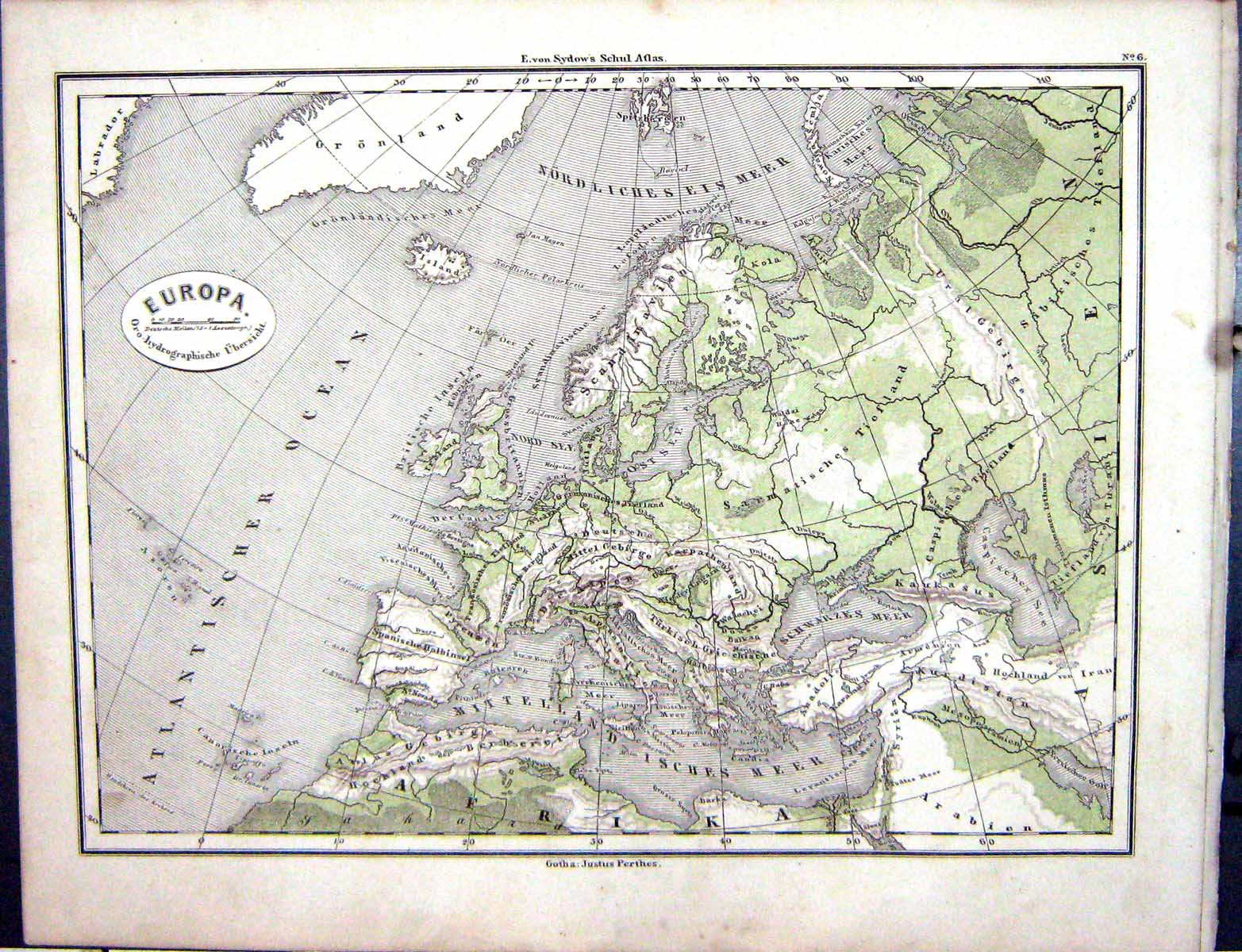 Old Emil Von Sydow?S Schul-Atlas 1870 Map Europe Europa France Spain Victorian