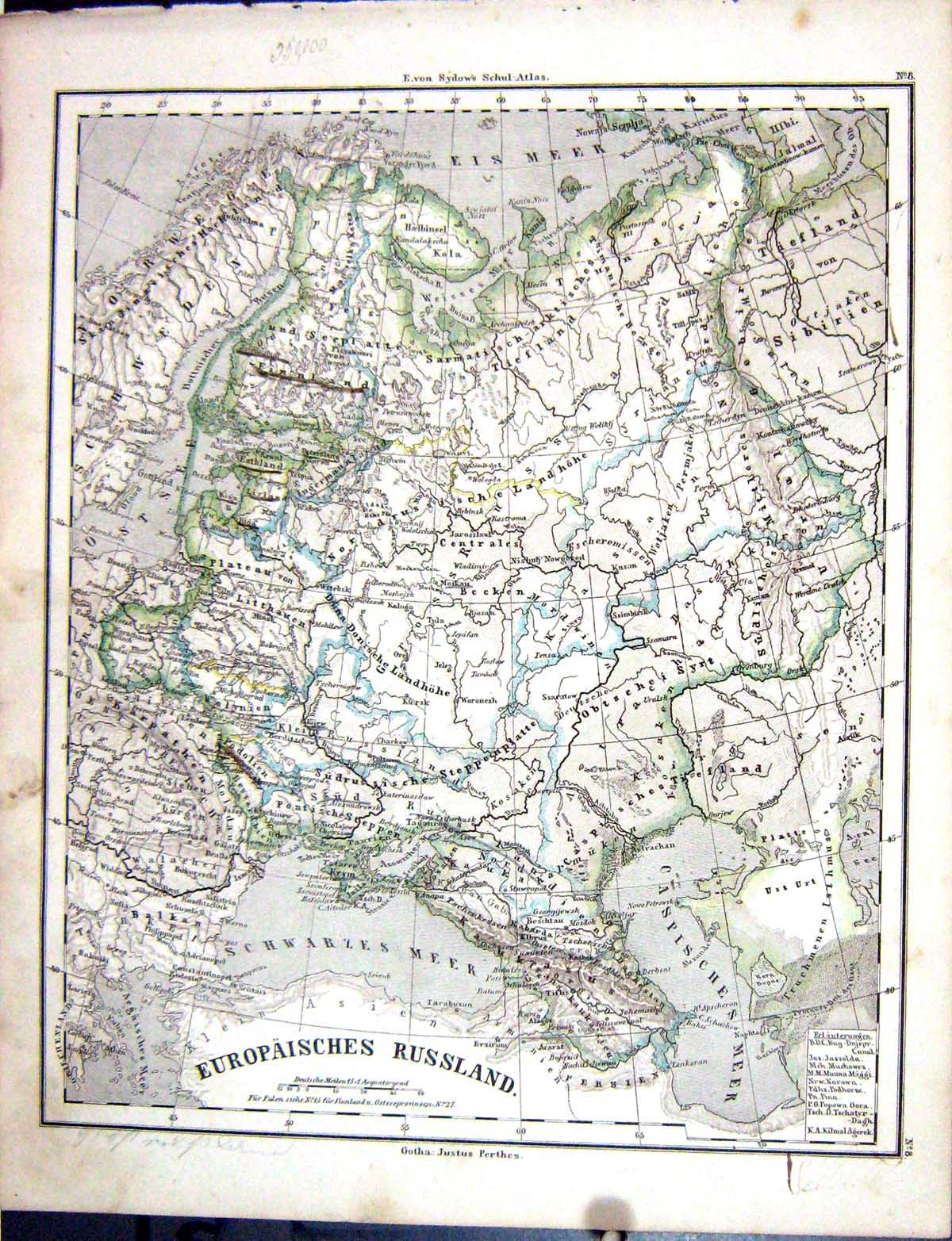 Old Emil Von Sydow?S Schul-Atlas 1870 Map Europe Russia Europaisches Victorian