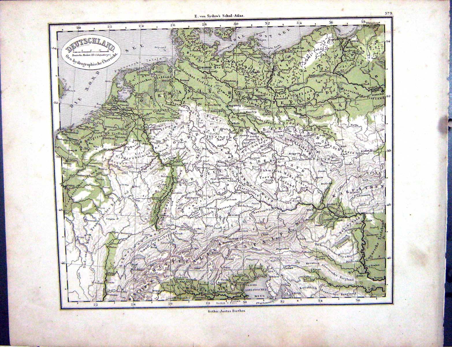 Old Emil Von Sydow?S Schul-Atlas 1870 Map Deutschland Germany Holland Victorian