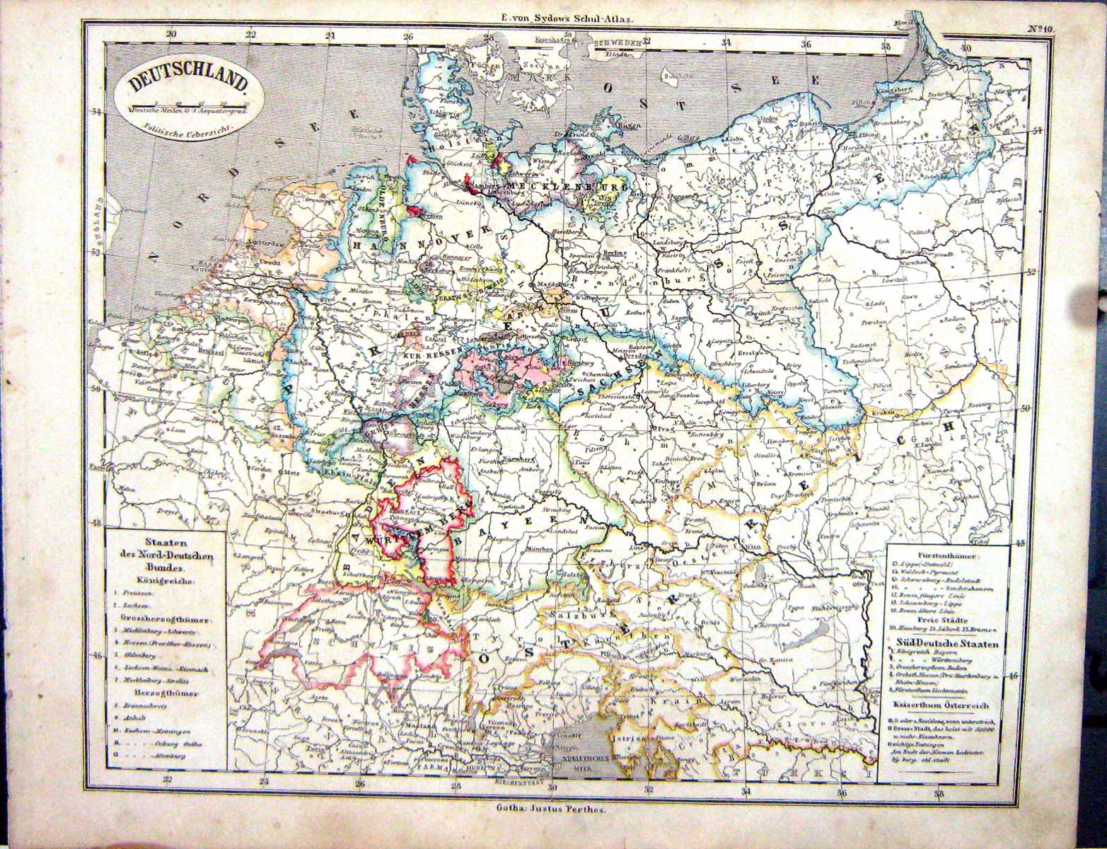 Old Emil Von Sydow?S Schul-Atlas 1870 Map Deutschland Bayern Germany Victorian