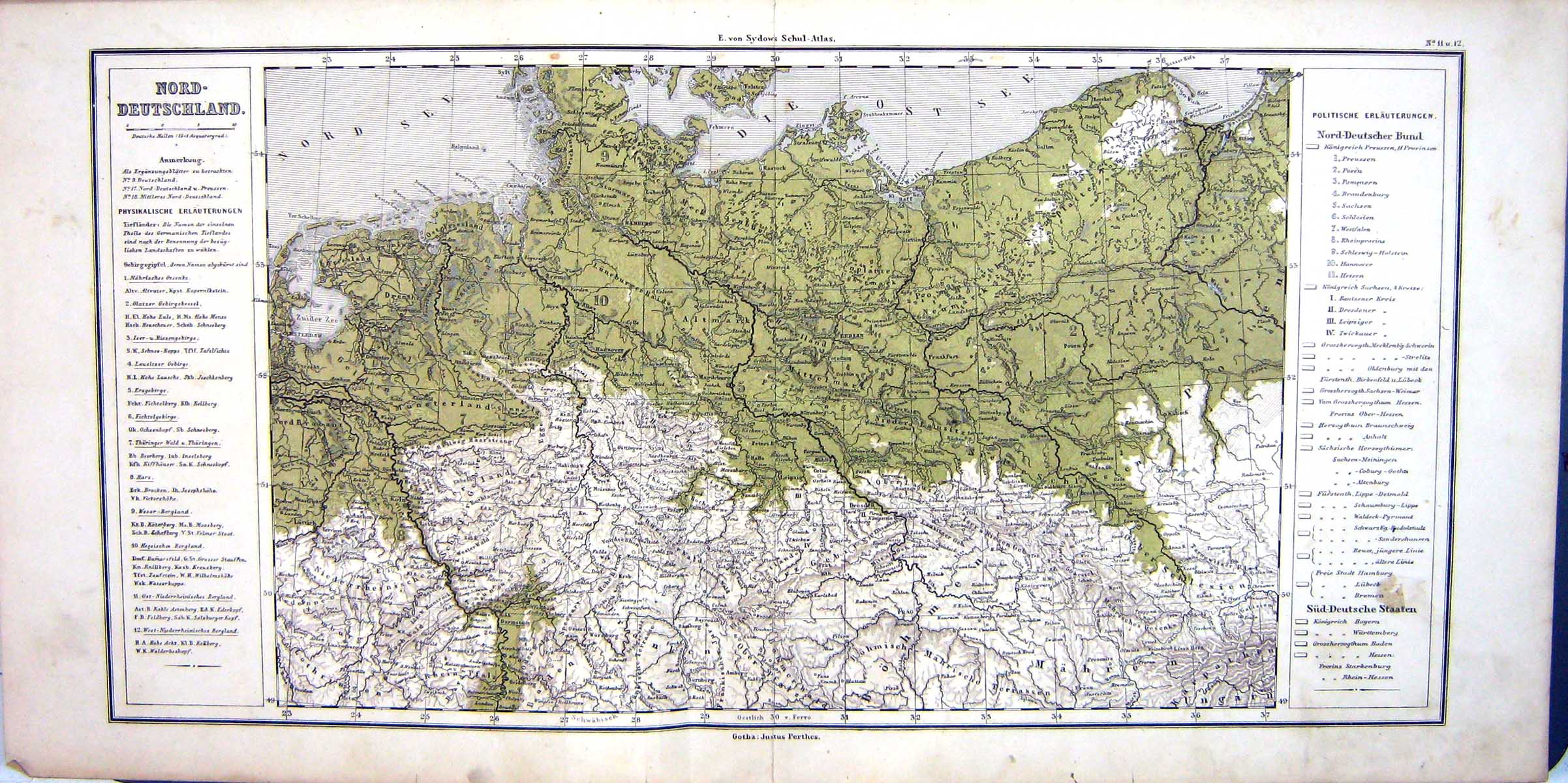 Old Emil Von Sydow?S Schul-Atlas 1870 Map Nord-Deutschland Zuider Zee Victorian