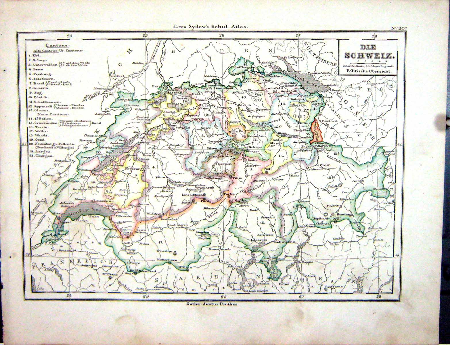 Old Emil Von Sydow?S Schul-Atlas 1870 Map Die-Schweiz Switzerland Ber 0 19th