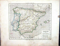 Old Emil Von Sydow?S Schul-Atlas 1870 Map Spain Portugal Spanien Gibr Victorian