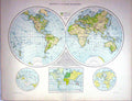 Antique Print Map C1893 Western Eastern Hemisphere America Australia Africa
