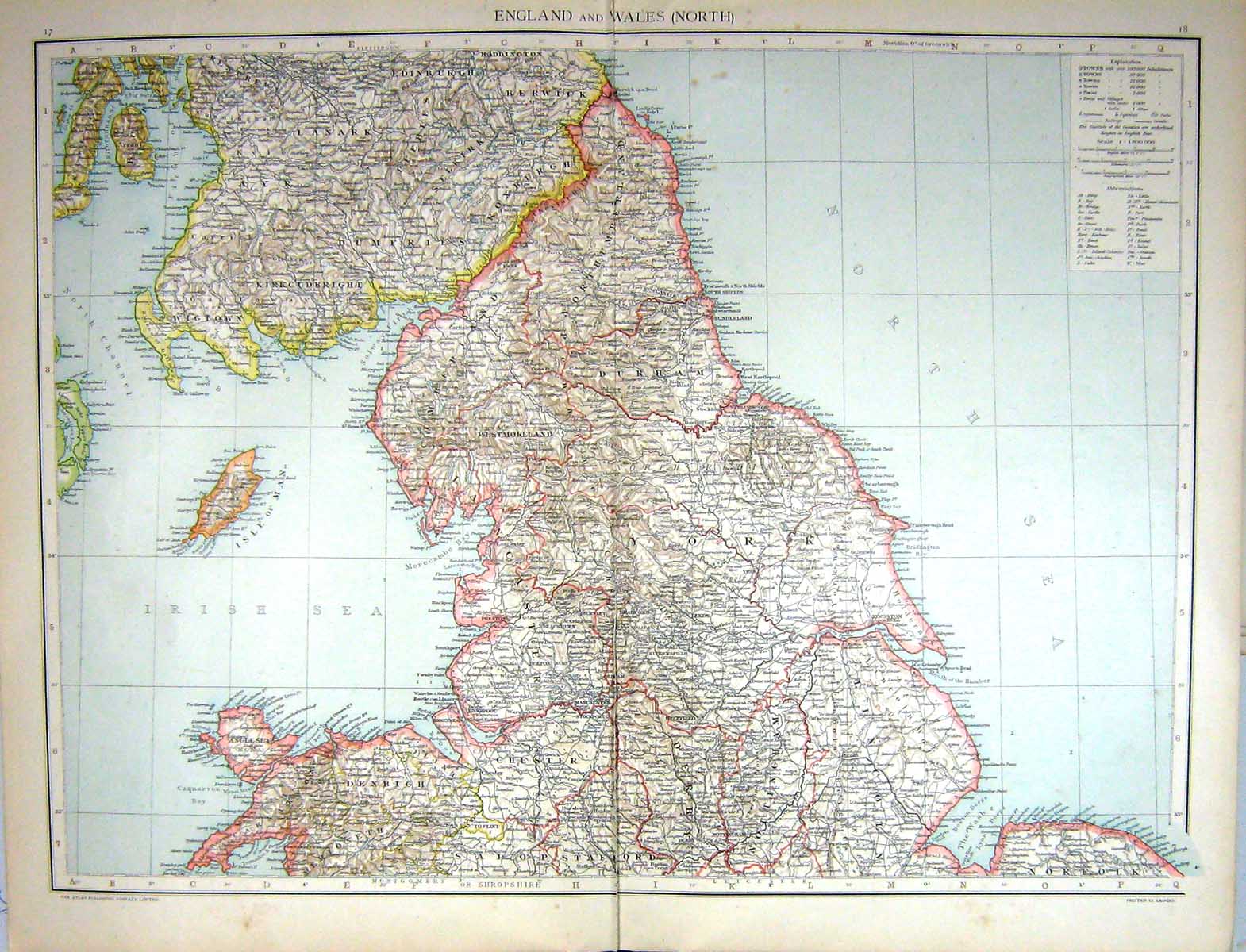 Old Print Map C1893 England Wales Isle Man Wigtown York Chester Dumfries 19th