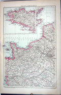 Antique Print Map C1893 North-West France Channel Islands Havre Loire Groix