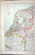 Antique Old Print Map C1893 Holland Rotterdam Amsterdam Antwerp Zuider Zee 19th
