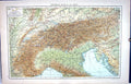 Antique Old Print Map C1893 Mountains Alps Gulf Genoa Milan Geneva Bernese 19th