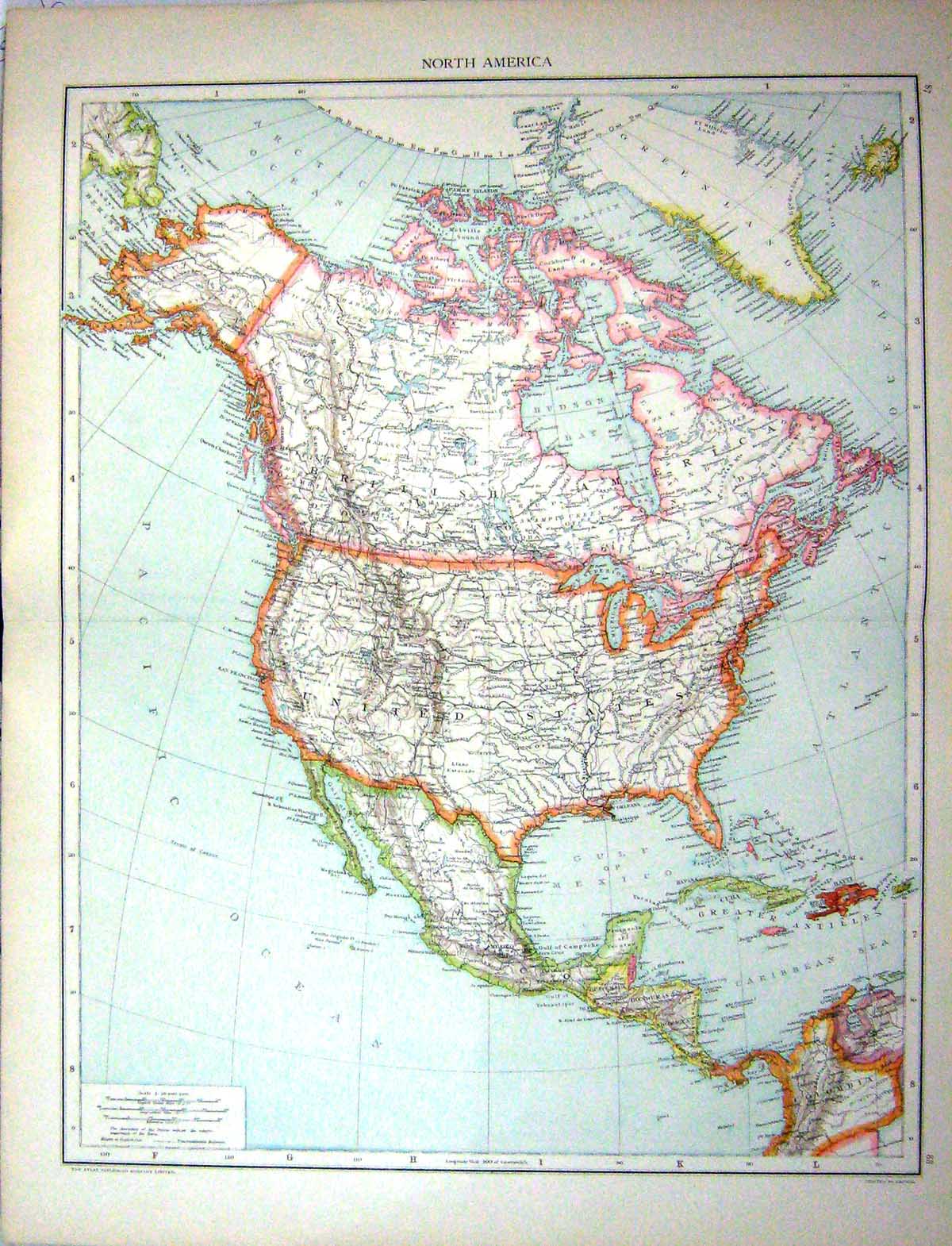 Old Map C1893 North America Bahama Antilles California Florida Hayti Victorian