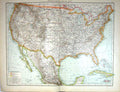 Antique Old Print Map C1893 America Florida California Cuba Jamaica Arizona
