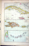 Old Map C1893 Antilles Jamaica Hayti Puerto Rico Windward Cuba Trinid Victorian