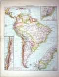Antique Old Print Map C1893 South America Rion Janeiro Uruguay Falkland Chile