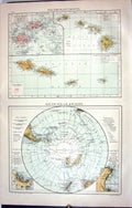 Antique Old Print Map C1893 South Polar Regions Polynesia Samoa Sandwich Fiji