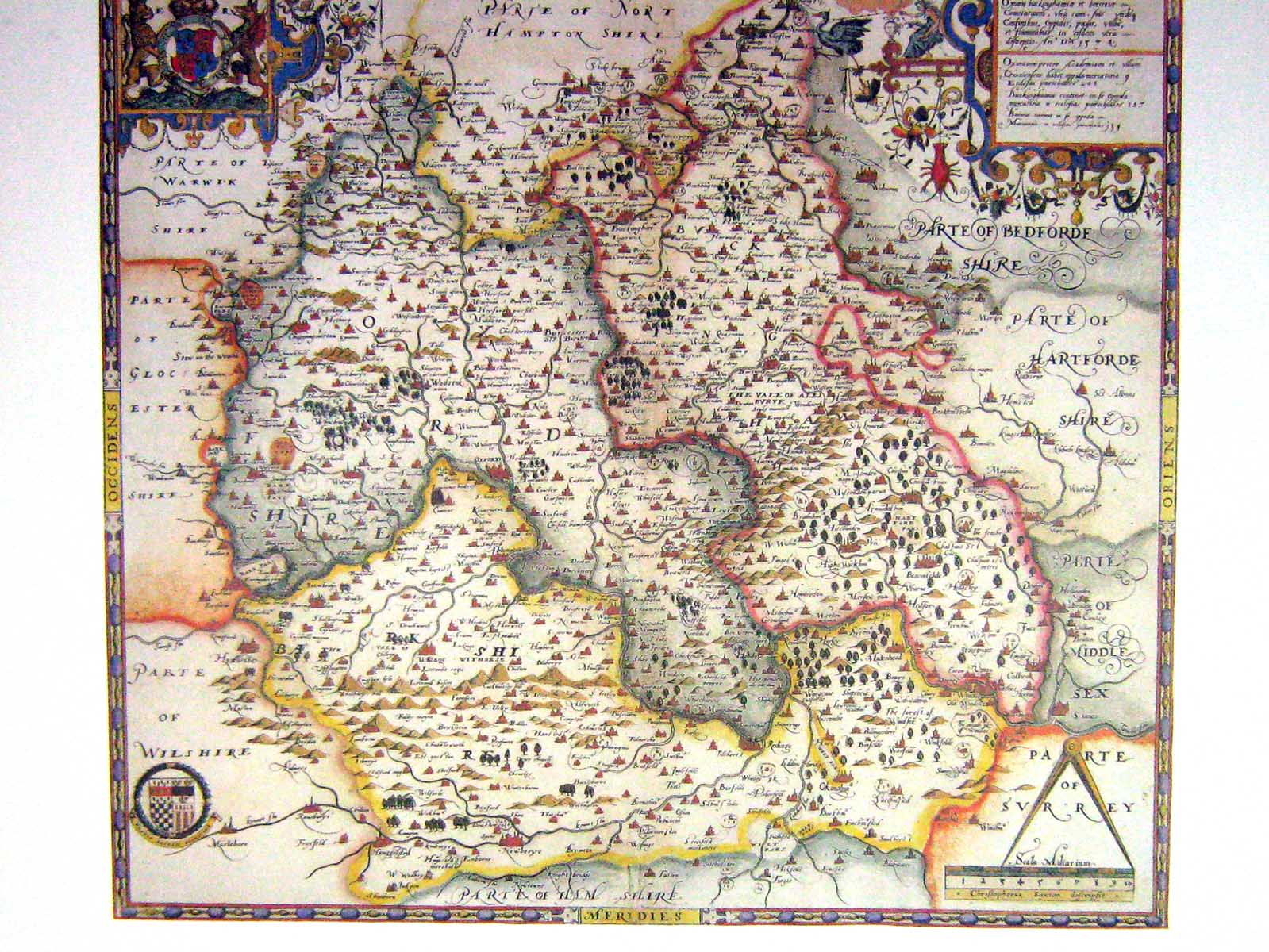 Antique Old Print Colour Map Bedford England Warwickshire Surrey Hamptonshire