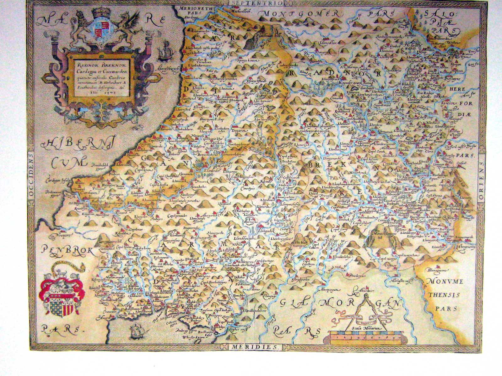 Antique Old Print Map Glamorganshire Wales Penbroke Radnor Breknok Cardigan