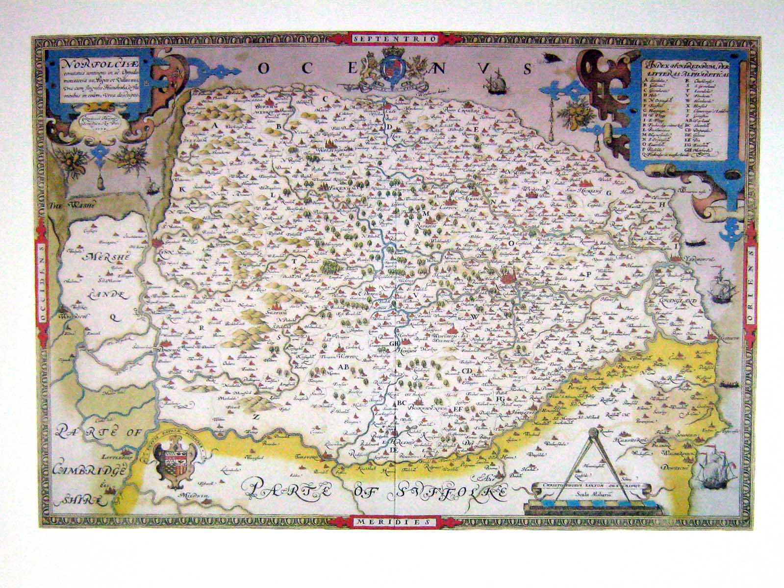 Original Old Antique Print Colour Map Norfolk Cambridgeshire England Yarmouth
