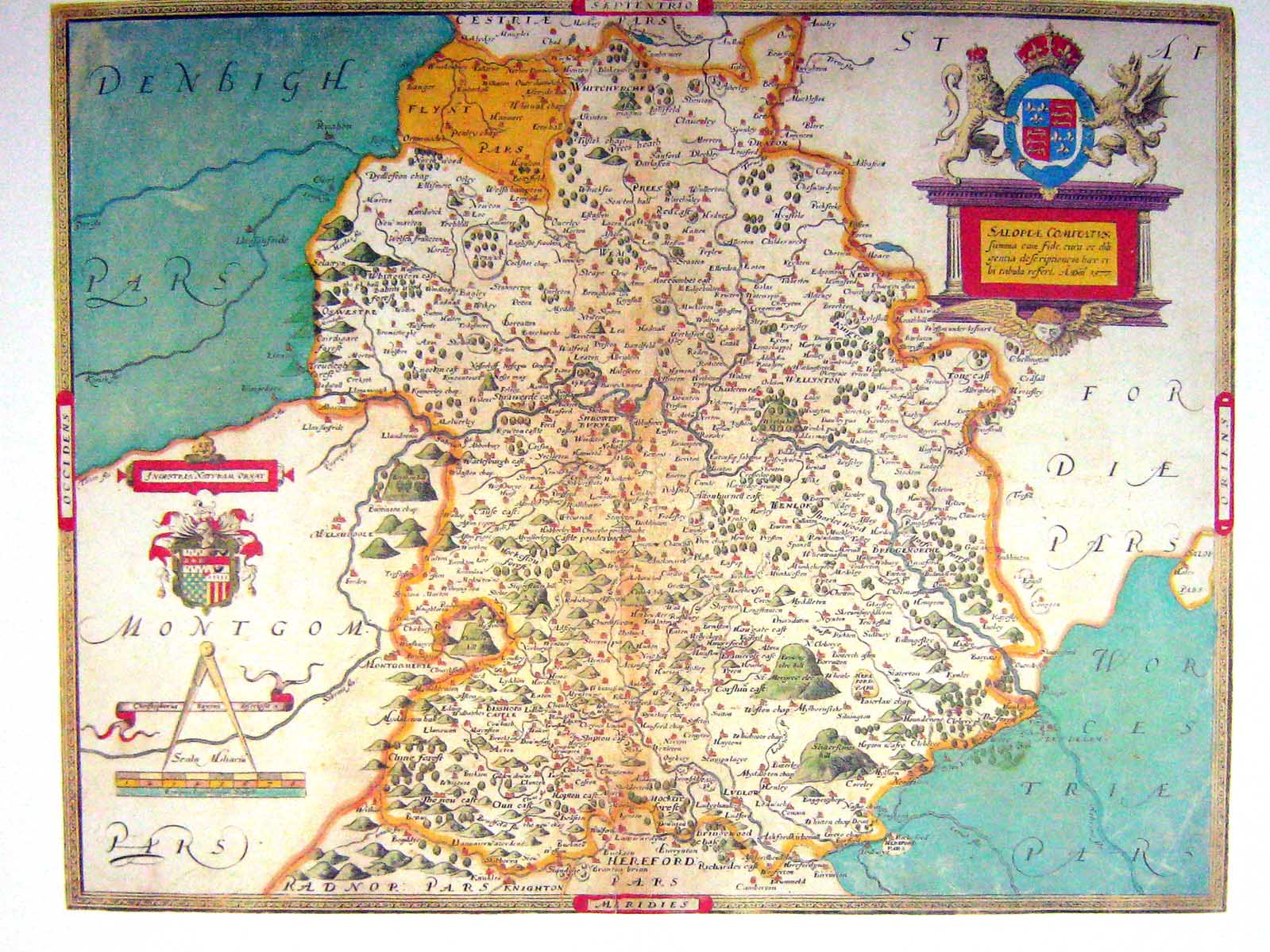 Antique Old Print Colour Map Denbighshire Wales Hereford Radnor Shoeburyness