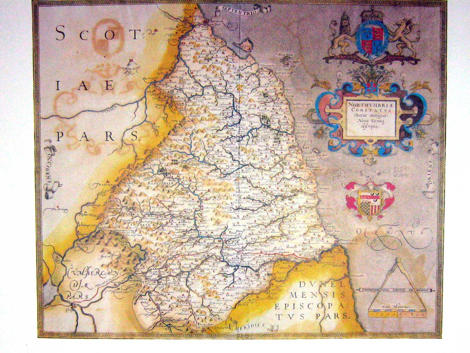 Old Antique Print Colour Map Northumberland Tyndale Redesdale Cumberland