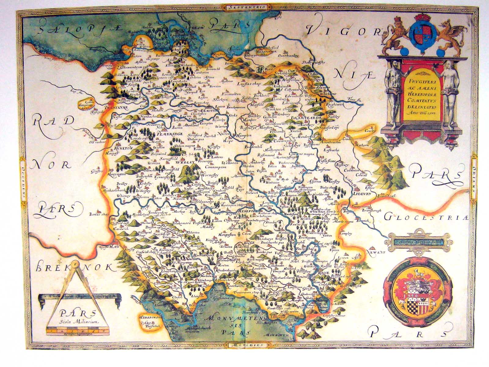 Original Old Antique Print Colour Map Breknock Pembridge Wales Hereford Rosse