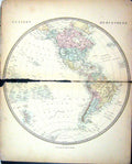 Old Antique Print Harrow Map 1880 Western Hemisphere North South America 19th