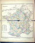 Antique Print Harrow Map 1880 Departments France Bay Biscay Channel Islands
