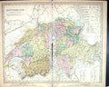 Old Antique Print Harrow Map 1880 Switzerland Lake Geneva Schweiz Suisse 19th