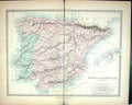 Original Old Antique Print Harrow Map 1880 Spain Portugal Ibiza Majorca Minorca
