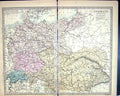 Original Old Antique Print Harrow Map 1880 Germany Switzerland Austria Prussia