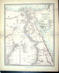 Old Antique Print Harrow Map 1880 Egypt Red Sea Nubia Desert Wady Dakhel 19th