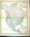 Old Antique Print Harrow Map 1880 North America Florida California Canada 19th