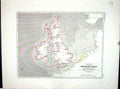 Antique Old Print Johnston Map 1856 Tidal Chart British Isles Wave High Water
