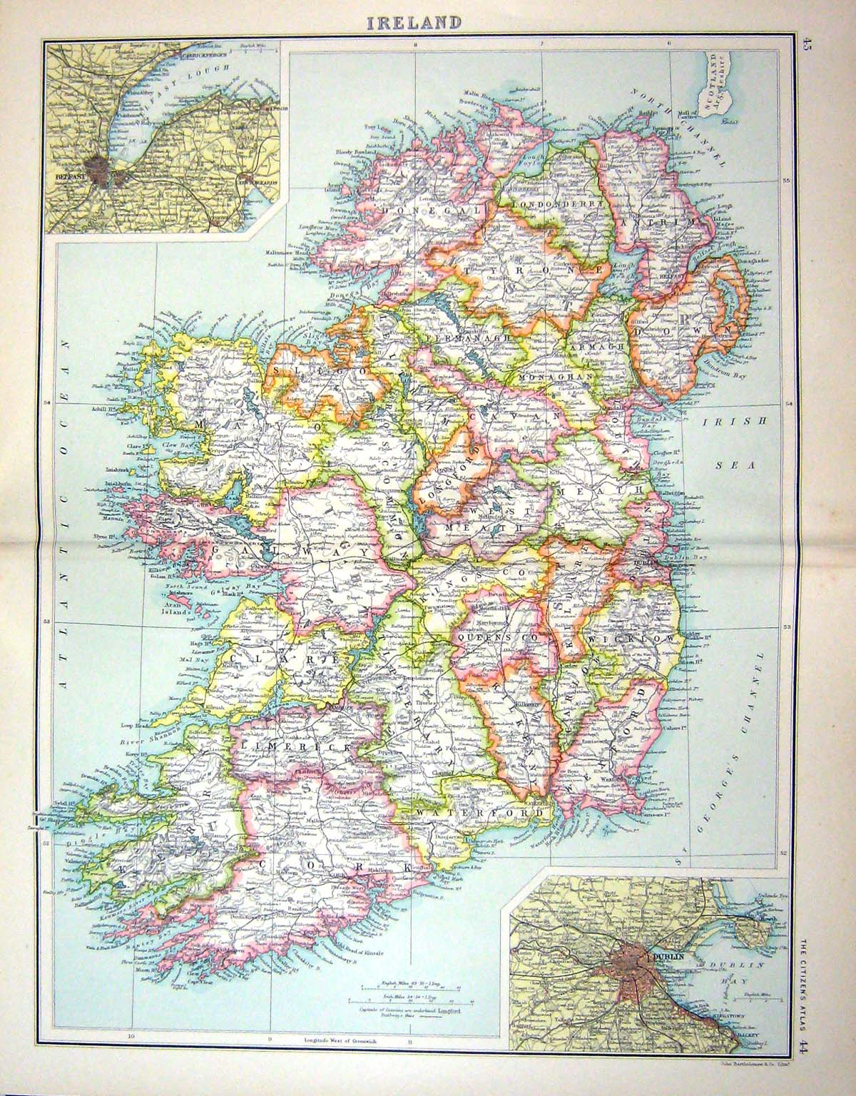 Old Bartholomew Map C1900 Scotland Berwick Edinburgh Dundee Stirling Victorian