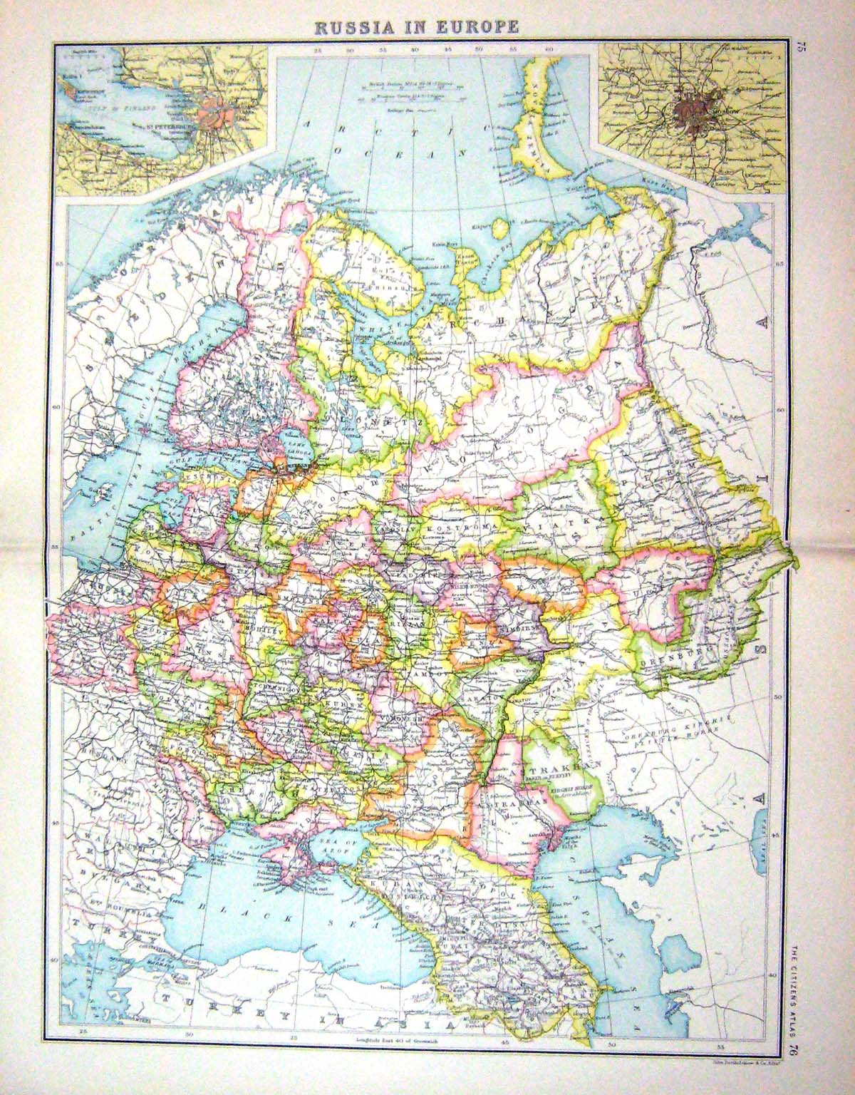 Old Bartholomew Map C1900 Russia Europe Moscow St. Petersburg Black S Victorian