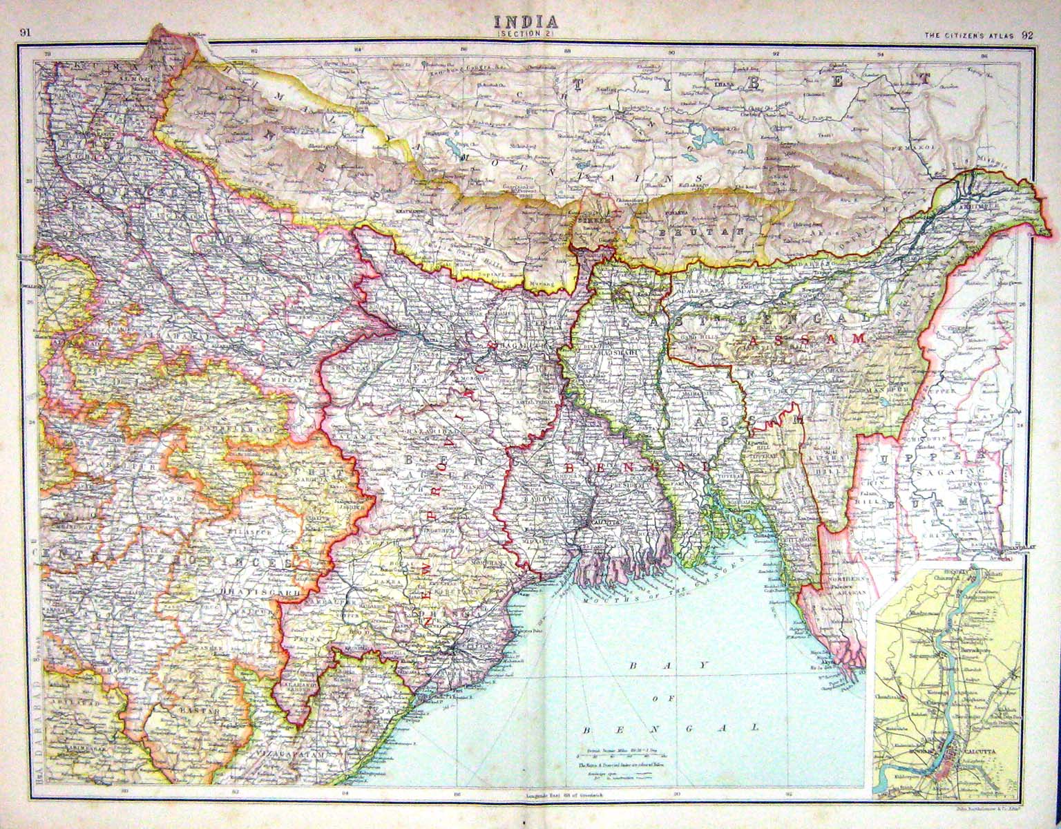 Old Bartholomew Map C1900 India Bay Bengal Calcutta Ganges Upper Burm Victorian