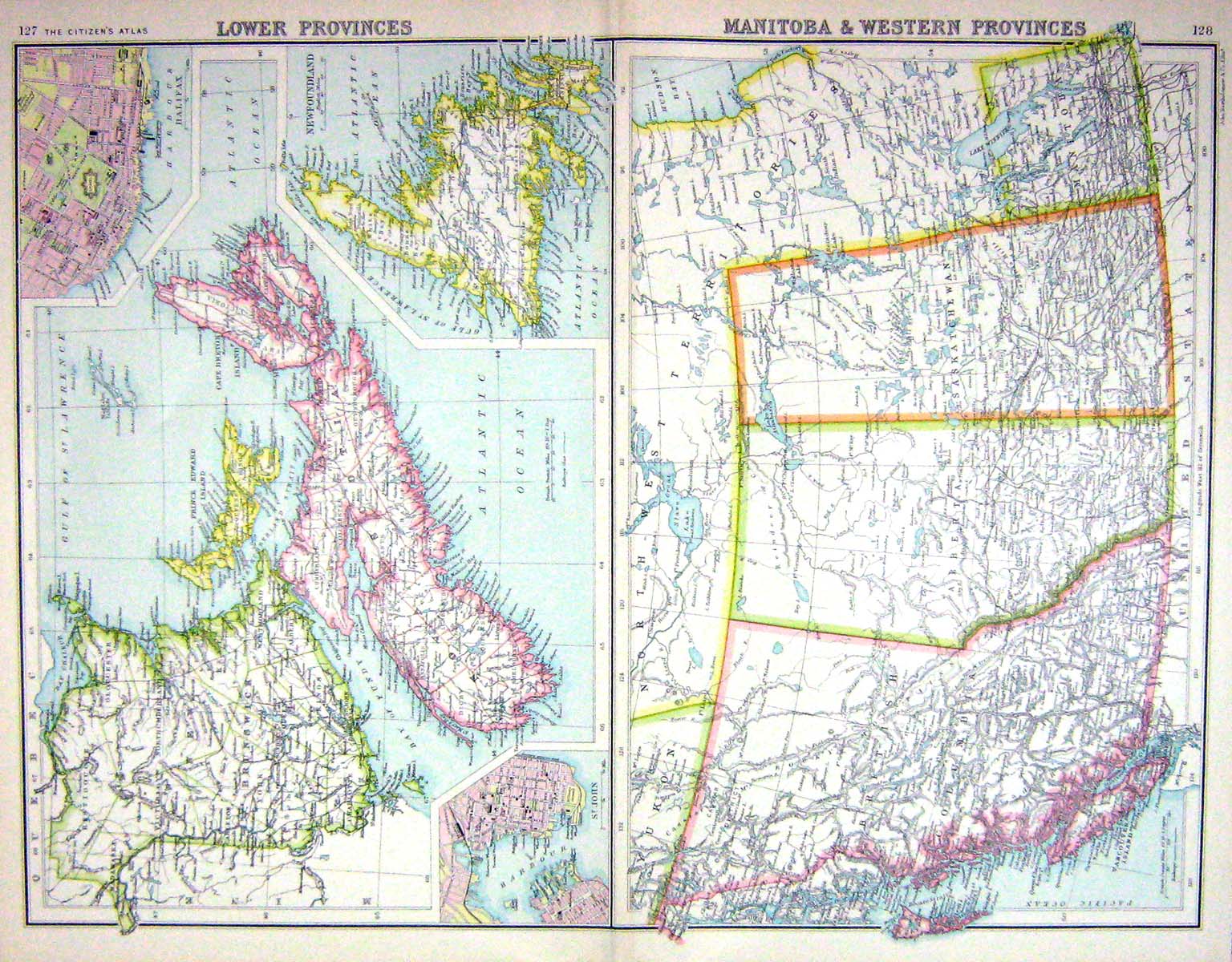 Old Bartholomew Map C1900 Canada Nova Scotia Newfoundland Halifax Alb Victorian