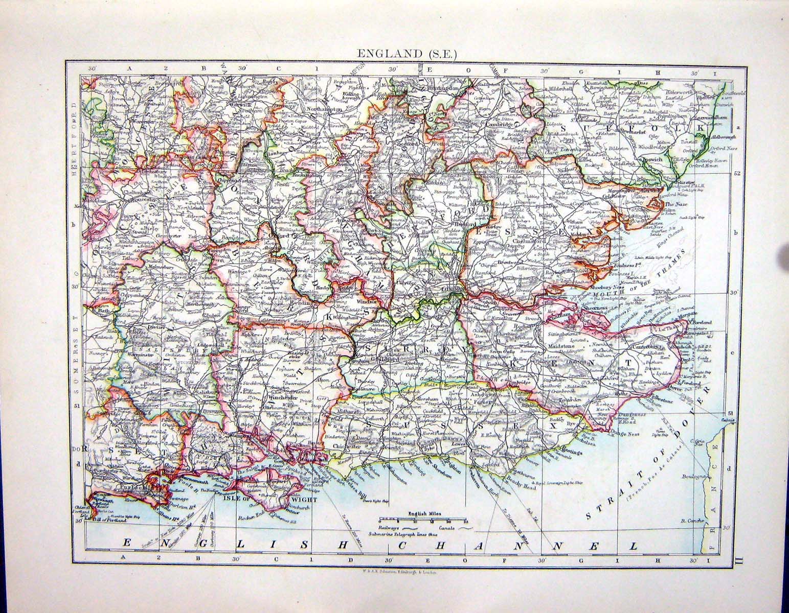 Old Johnston Map 1898 South England Isle Wight Scotland Orkney Shetla Victorian