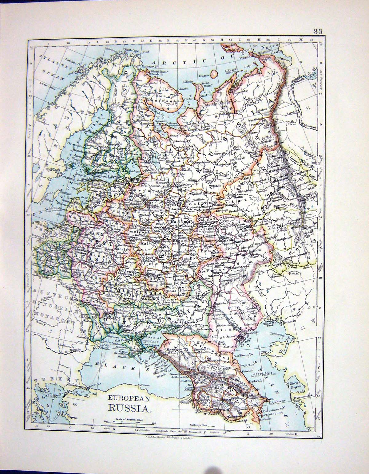 Antique Old Print European Russia Baltic Sea Denmark Sweden Johnston Map 1898
