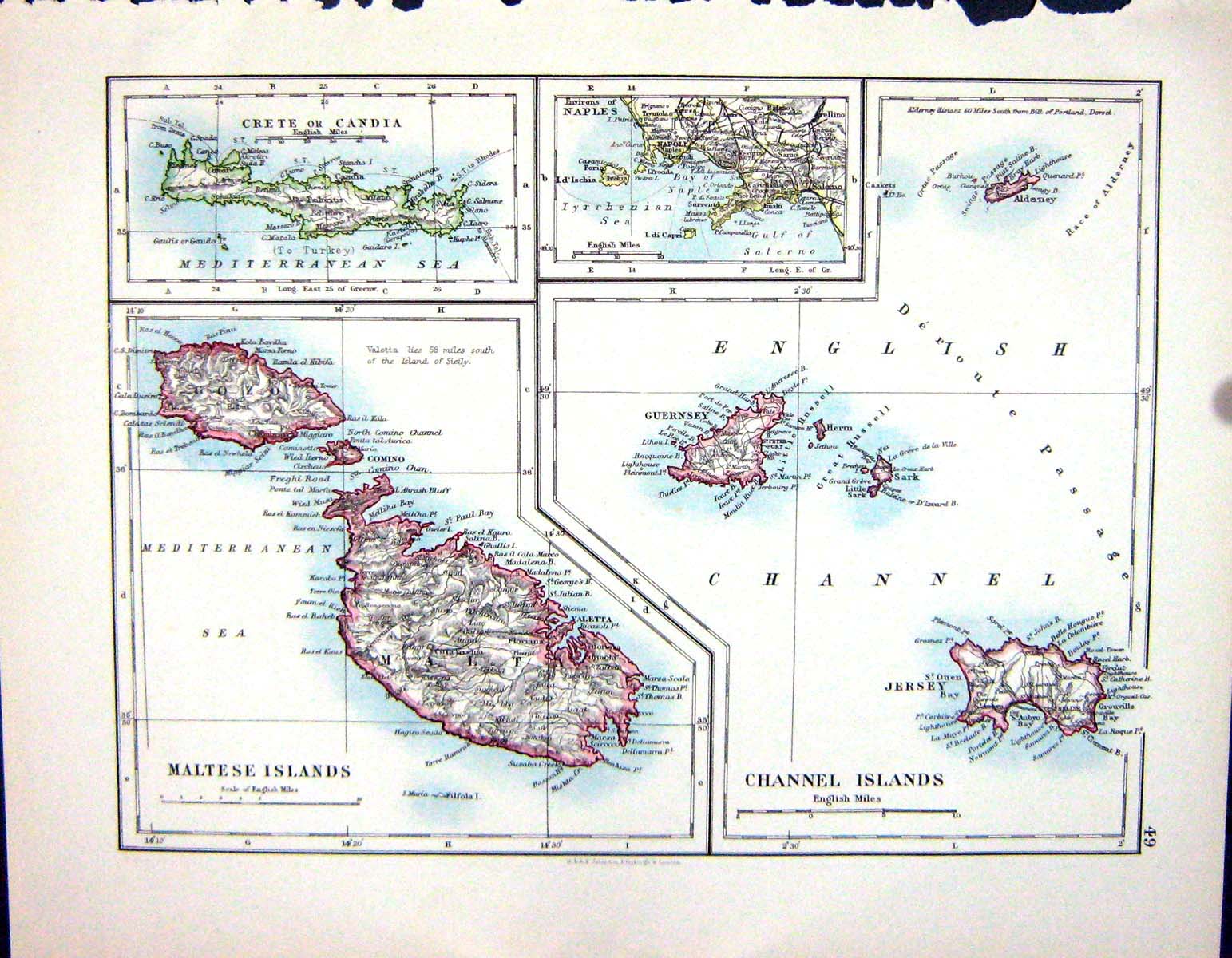 Old Johnston Map 1898 Maltese Channel Islands Crete Iceland Baltic Jo Victorian