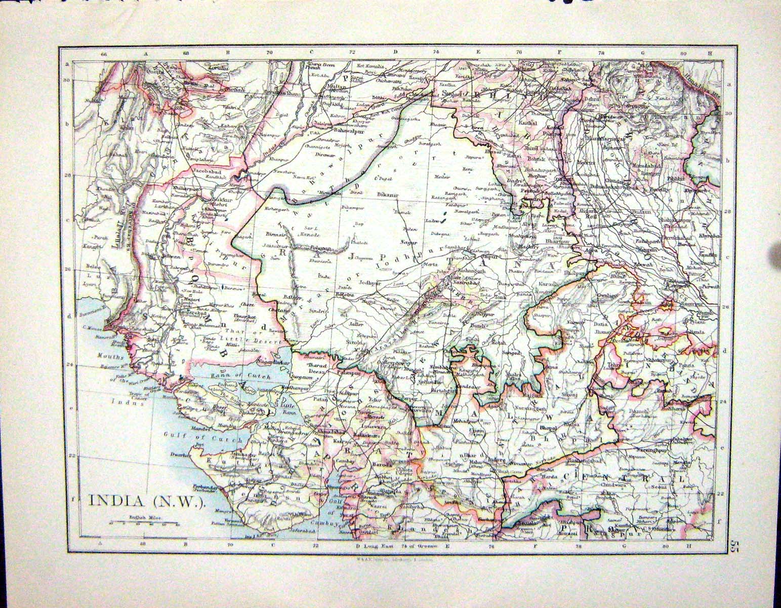 Old Antique Print Johnston Map 1898 India Bombay Bay Bengal Assam Bhutan 19th